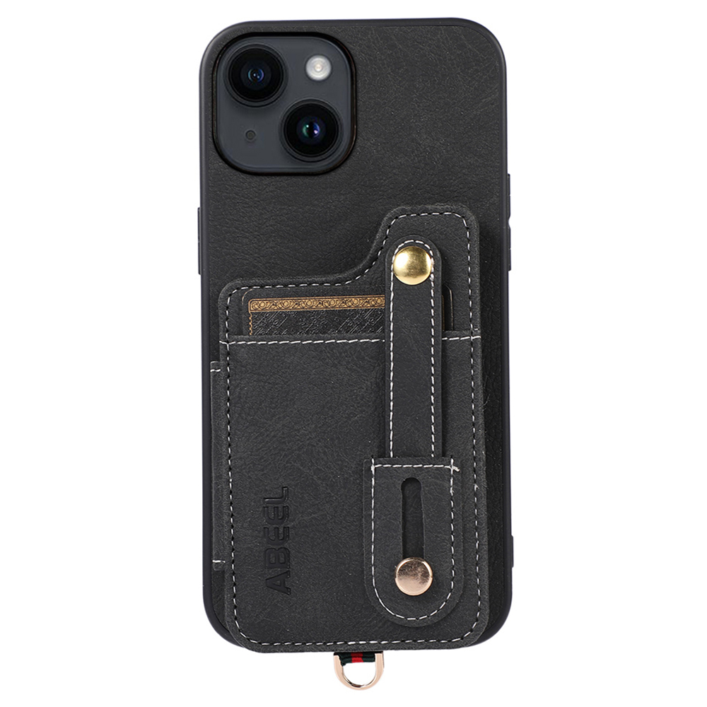 

ABEEL Style 01 Für Iphone 15 Plus Litchi Textur Kickstand -kartenhalter Back Case PU Leder+tpu+pc -telefonabdeckung - Schwarz, iPhone 15 Plus