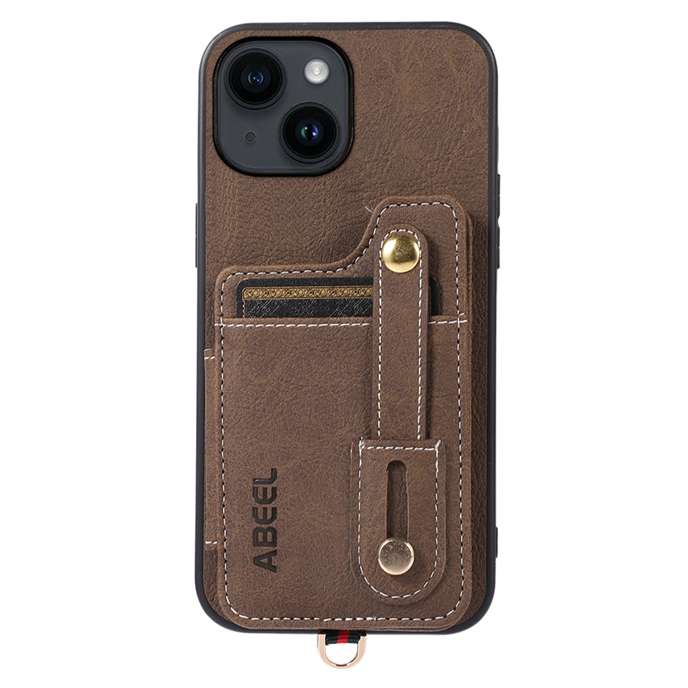 

ABEEL Style 01 Für Iphone 15 Plus Litchi Textur Kickstand -kartenhalter Back Case PU Leder+tpu+pc -telefonabdeckung - Khaki, iPhone 15 Plus