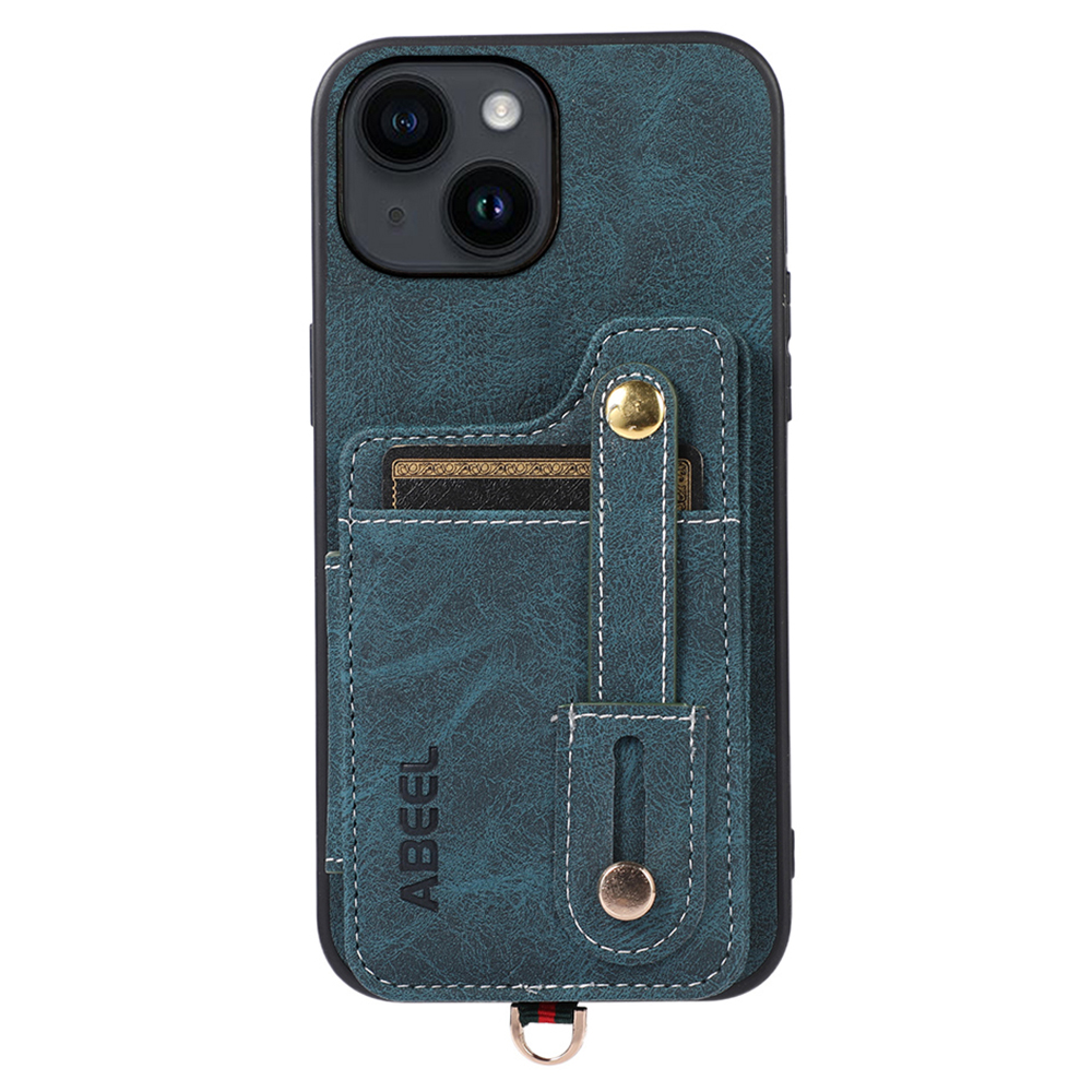 

ABEEL Style 01 Für Iphone 15 Plus Litchi Textur Kickstand -kartenhalter Back Case PU Leder+tpu+pc -telefonabdeckung - Blau, iPhone 15 Plus