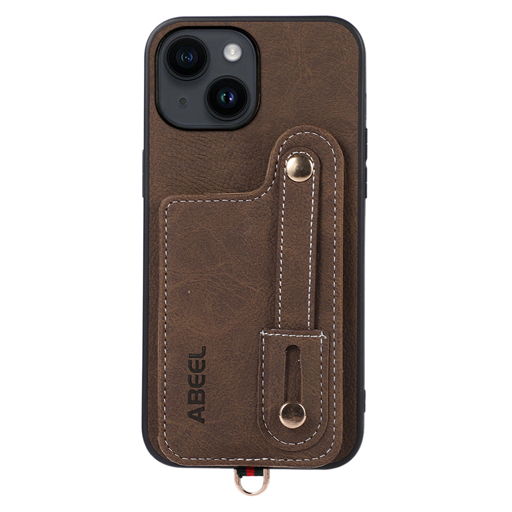 

ABEEL Style 03 Für Iphone 14 Plus Back Shell Mit Kartensteckplätzen PU -lederbeschichtete TPU+PC Litchi Texture Telefon Kickständer Cover - Khaki, iPhone 14 Plus