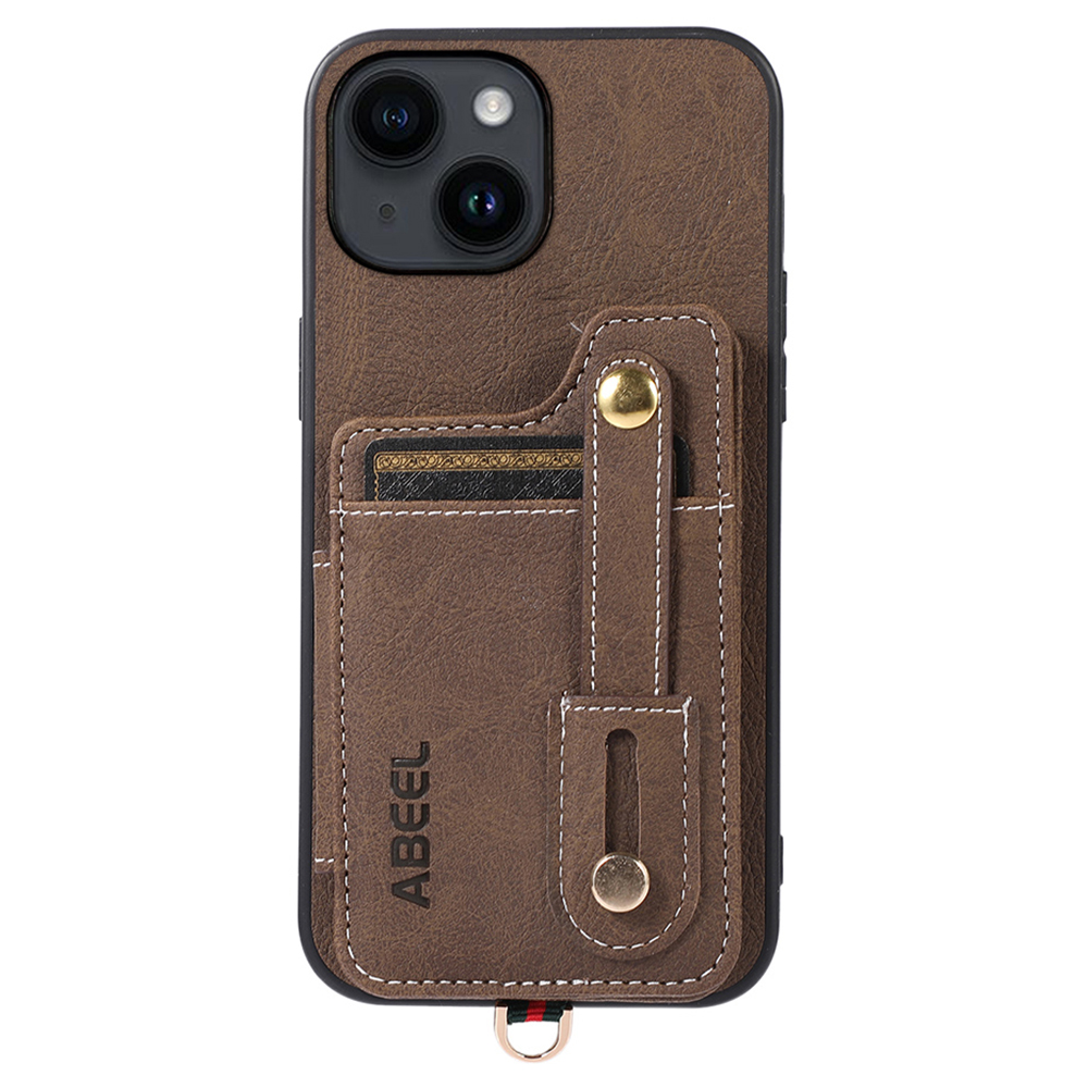 

ABEEL Style 01 Für Iphone 14 Plus Litchi Textur PU Lederbeschichtete TPU+PC Phone Cover Card Halter Kickstand Hülle - Khaki, iPhone 14 Plus