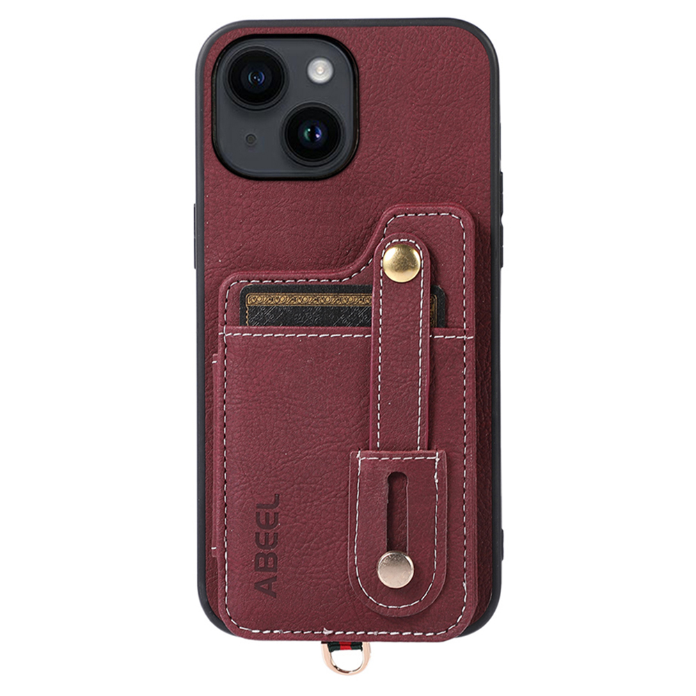 

ABEEL Style 01 Für Iphone 14 Plus Litchi Textur PU Lederbeschichtete TPU+PC Phone Cover Card Halter Kickstand Hülle - Purpurrot, iPhone 14 Plus