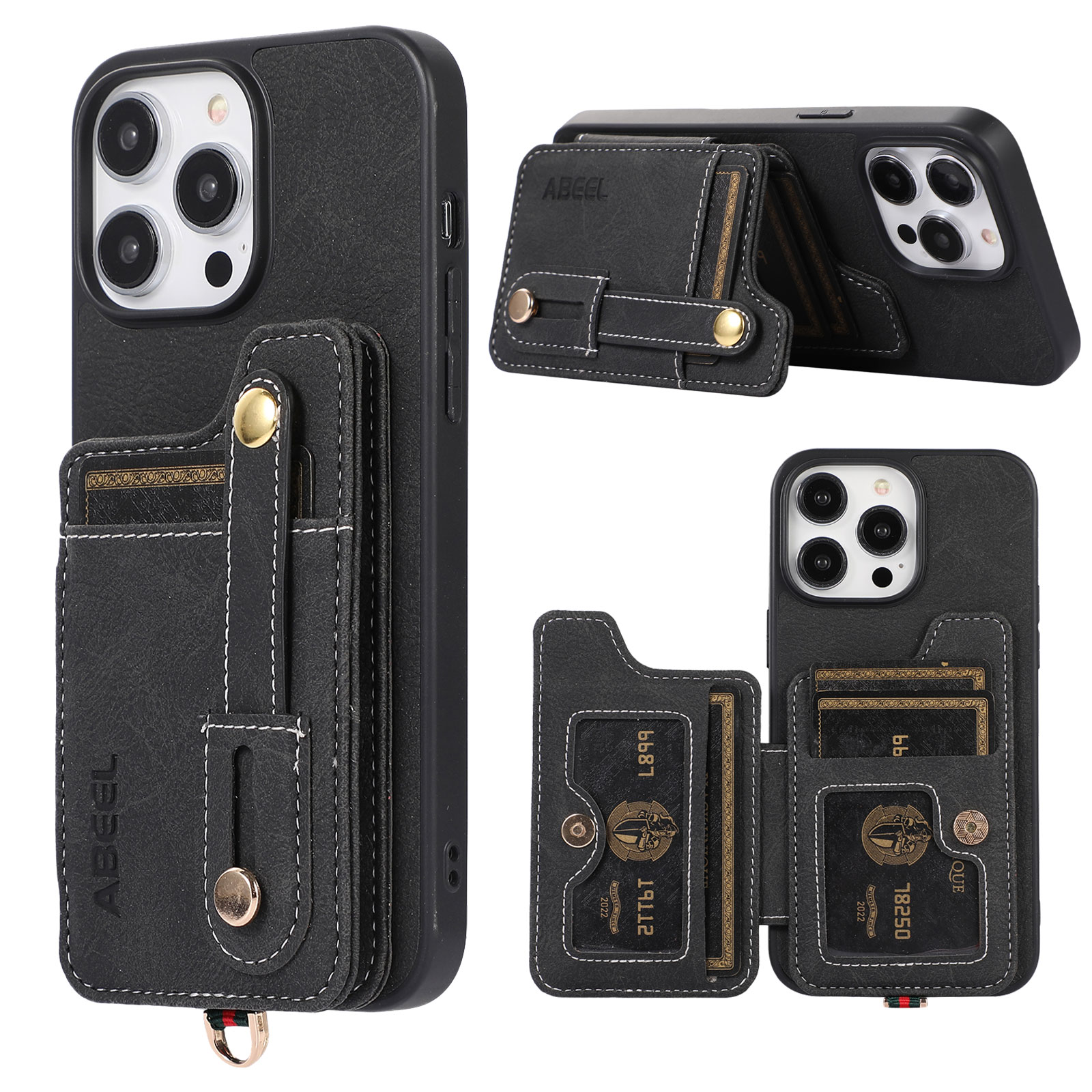 

ABEEL Style 01 Kickstand Cover Für Iphone 14 Pro Max, PU -lederbeschichtete TPU+PC -kartenhalter RFID Blocking Telefonhülle - Schwarz, iPhone 14 Pro Max