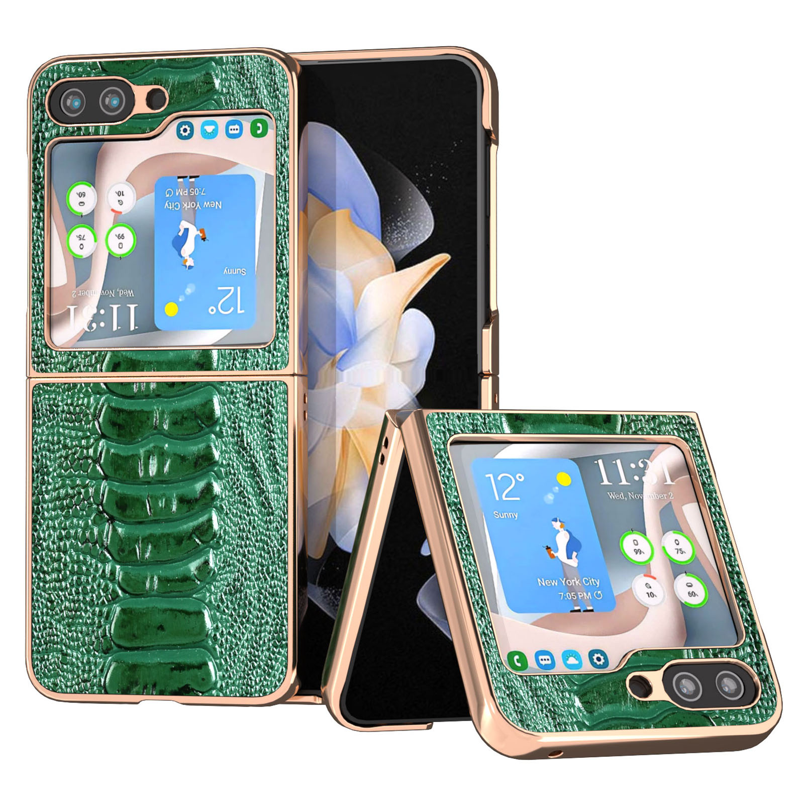 

Für Samsung Galaxy Z Flip5 5G Electroplating Echtes Kuhleder -pc -krokodil -textur -telefonabdeckung - Grün, Galaxy Z Flip5 5G