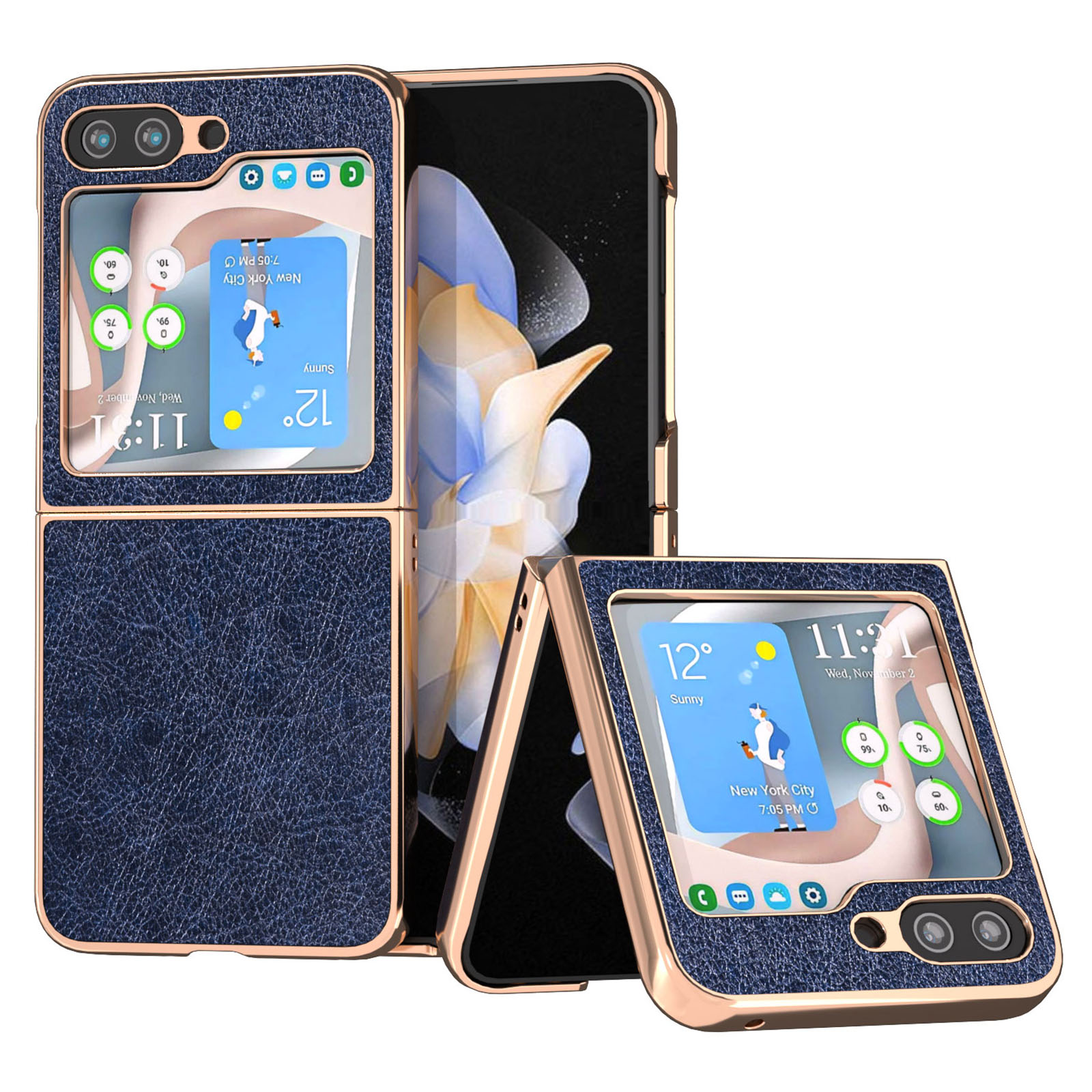 

Für Samsung Galaxy Z Flip5 5G Elektroplieren Retro Litchi Texturabdeckung PU Leder Beschichtet Hard PC Phone Hülle - Blau, Galaxy Z Flip5 5G