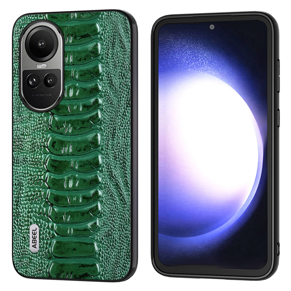 

Für Oppo Reno10 5g / Reno10 Pro 5G Crocodile Textur Drop-proof-deckung Echtes Kuhleder + PC Telefonhülle - Grün, Oppo Reno10 5G (Global)