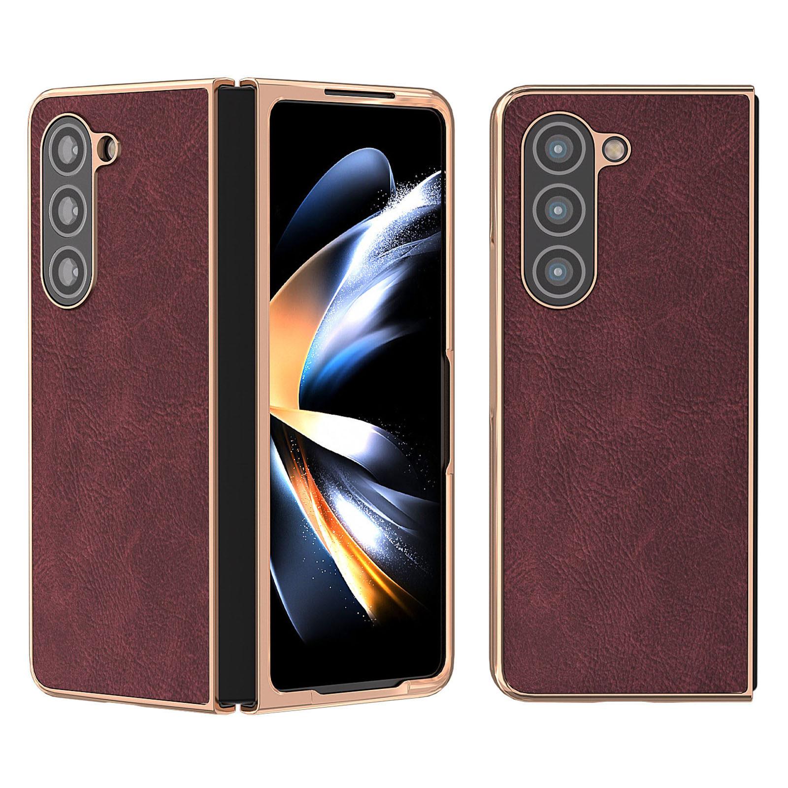 

Elektroplatte Schale Für Samsung Galaxy Z Fold5 5G Litchi Textur PU Leder Beschichtetes Hartpc -telefonhülle - Purpurrot, Galaxy Z Fold5 5G