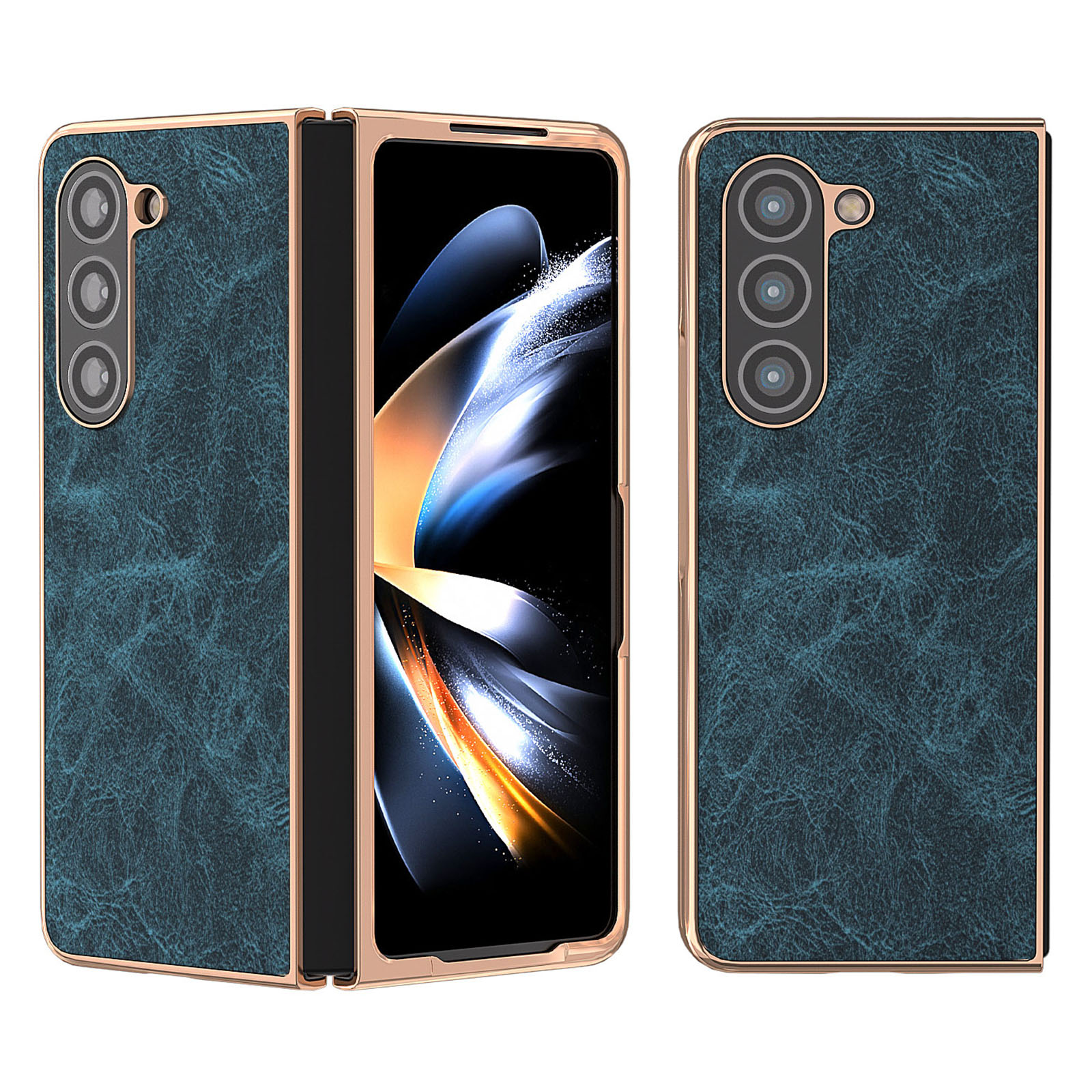

Elektroplatte Schale Für Samsung Galaxy Z Fold5 5G Litchi Textur PU Leder Beschichtetes Hartpc -telefonhülle - Blau, Galaxy Z Fold5 5G