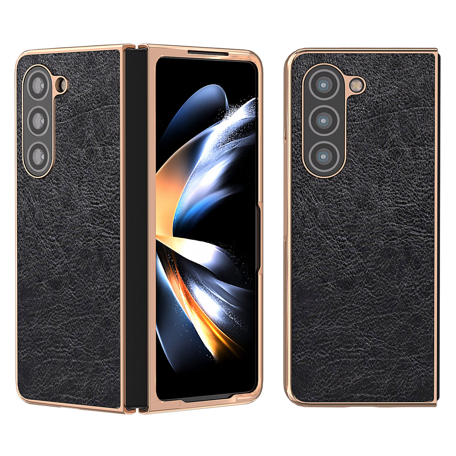 

Für Samsung Galaxy Z Fold5 5G Elektroplieren Von PU -leder Beschichtete Hartpc -telefonhülle Retro Litchi Texturabdeckung - Schwarz, Galaxy Z Fold5 5G