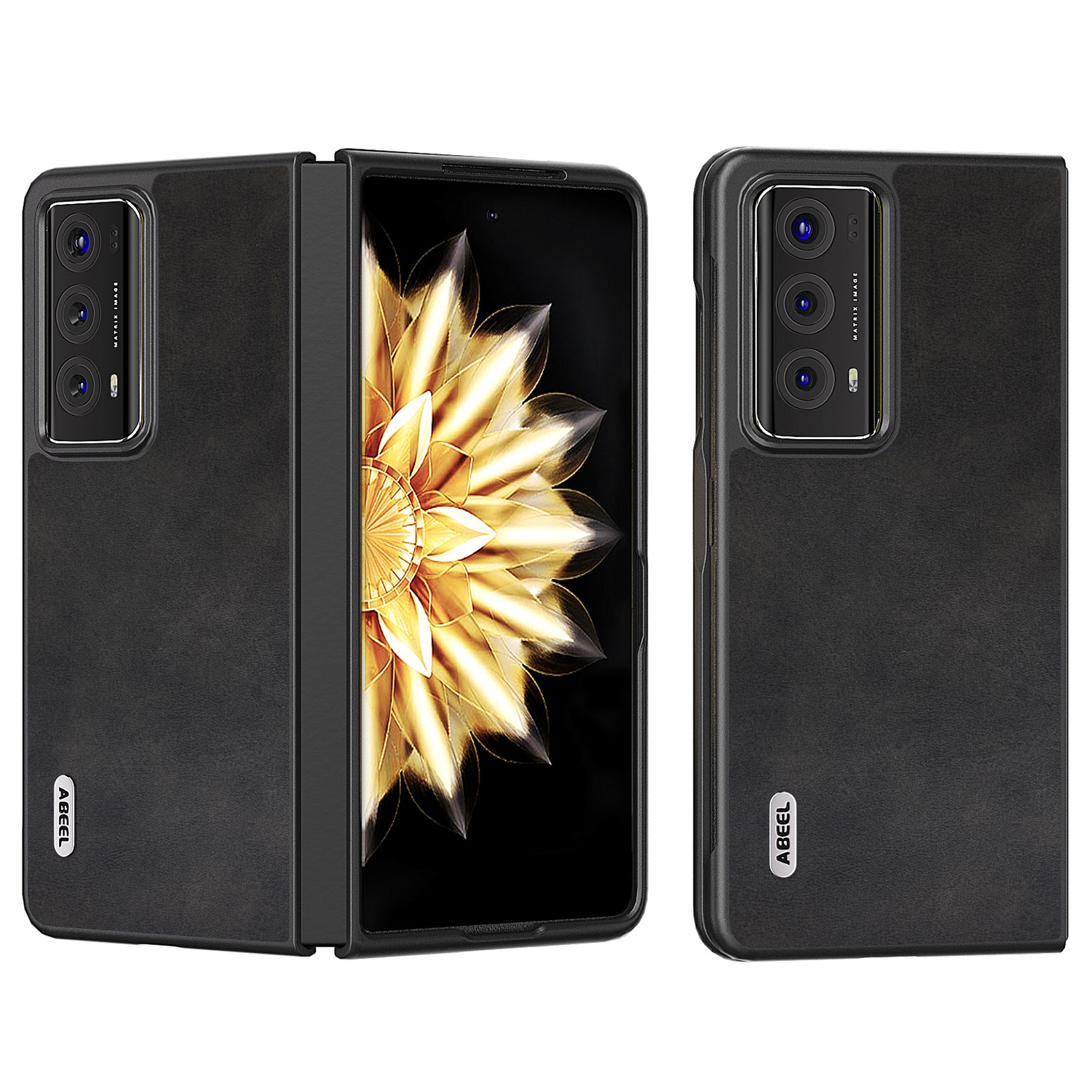 

ABEEL Falting Telefonschaft Für Ehrenmagie V2 5g, Kuhspannungstruktur PU Leder Beschichtete PC -rückdecke - Schwarz, Honor Magic V2 5G
