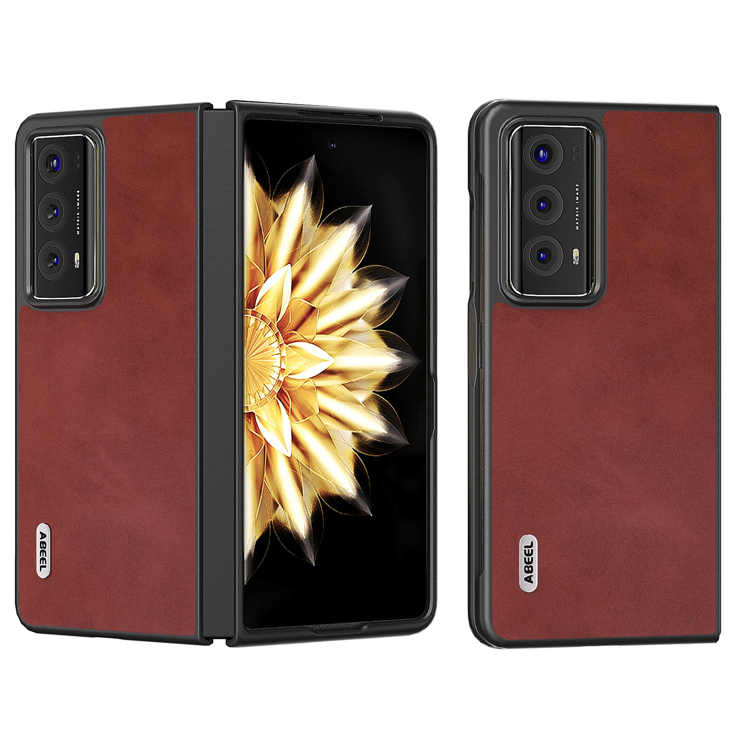 

ABEEL Falting Telefonschaft Für Ehrenmagie V2 5g, Kuhspannungstruktur PU Leder Beschichtete PC -rückdecke - Rot, Honor Magic V2 5G