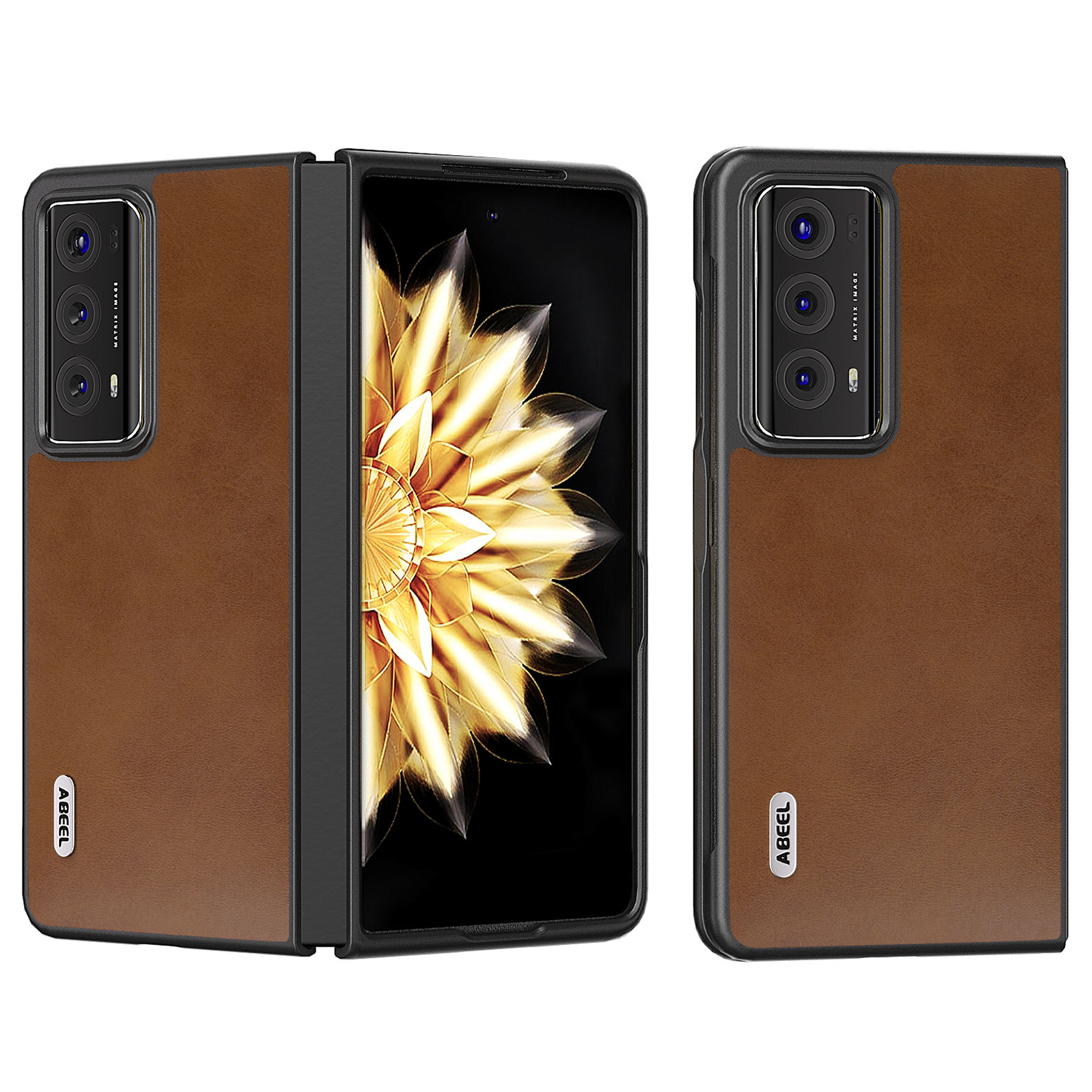 

ABEEL Falting Telefonschaft Für Ehrenmagie V2 5g, Kuhspannungstruktur PU Leder Beschichtete PC -rückdecke - Braun, Honor Magic V2 5G