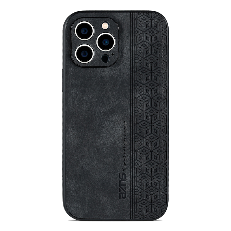 

AZNS Für Iphone 15 Pro Max Mobile Hülle PU -lederbeschichtete TPU -geprägte Musterschutzabdeckung - Schwarz, iPhone 15 Pro Max