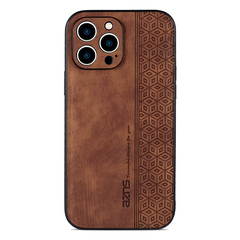

AZNS Für Iphone 15 Pro Max Mobile Hülle PU -lederbeschichtete TPU -geprägte Musterschutzabdeckung - Braun, iPhone 15 Pro Max