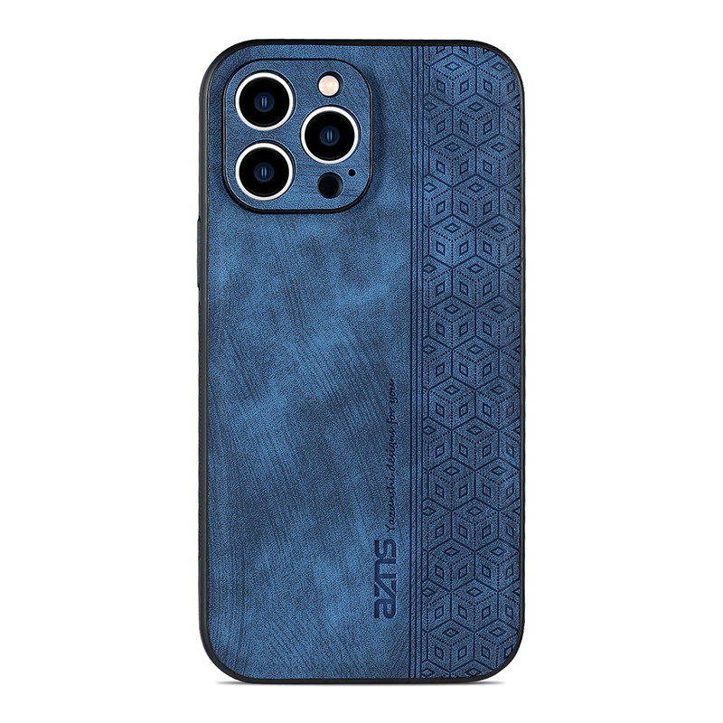 

AZNS Für Iphone 15 Pro Max Mobile Hülle PU -lederbeschichtete TPU -geprägte Musterschutzabdeckung - Blau, iPhone 15 Pro Max