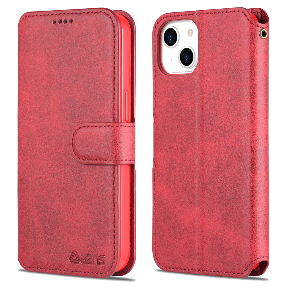 

Azns Für Iphone 15 Kalbstextur Schocksicheres Leder -handy -hülle Wallet Telefonabdeckung - Rot, iPhone 15