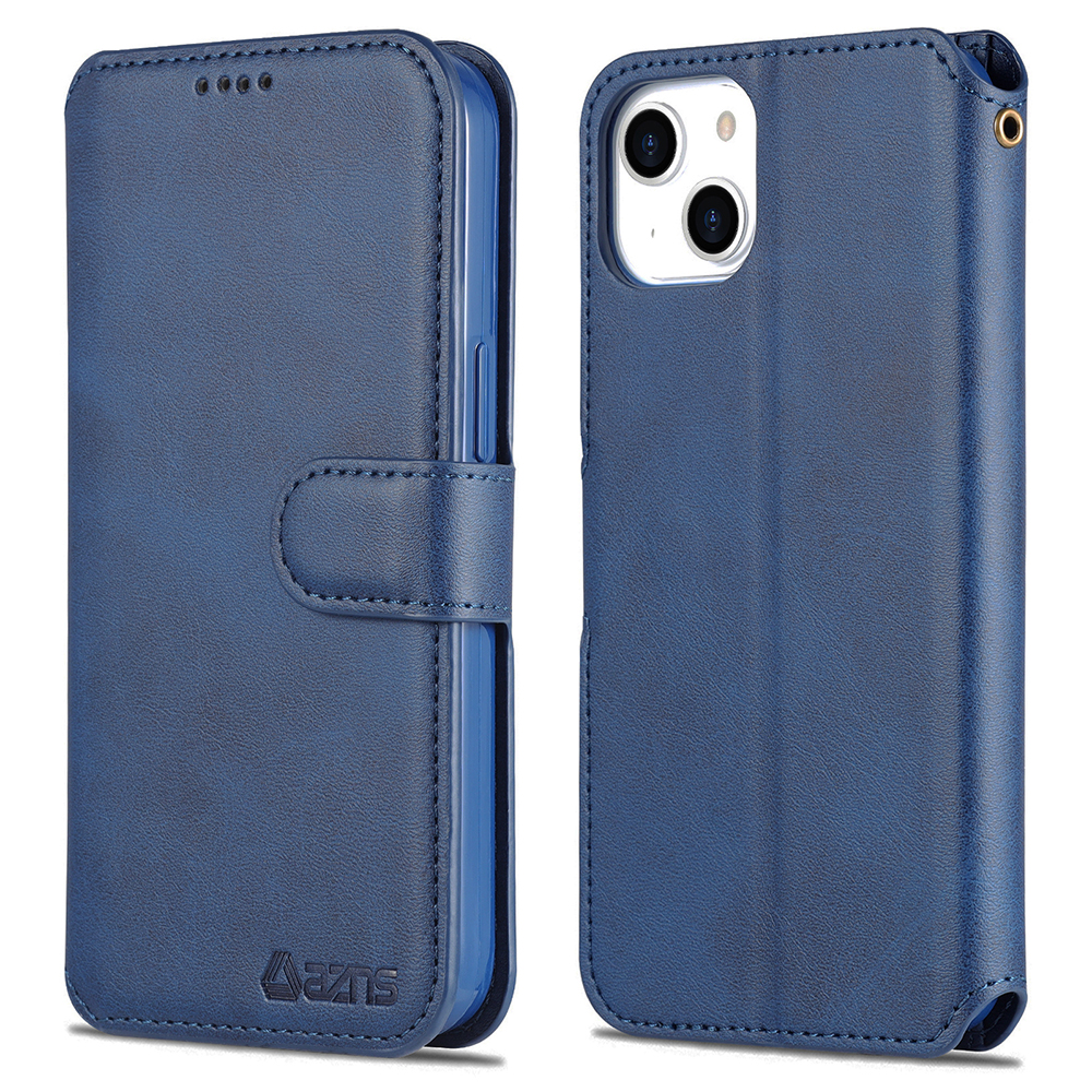 

Azns Für Iphone 15 Kalbstextur Schocksicheres Leder -handy -hülle Wallet Telefonabdeckung - Blau, iPhone 15