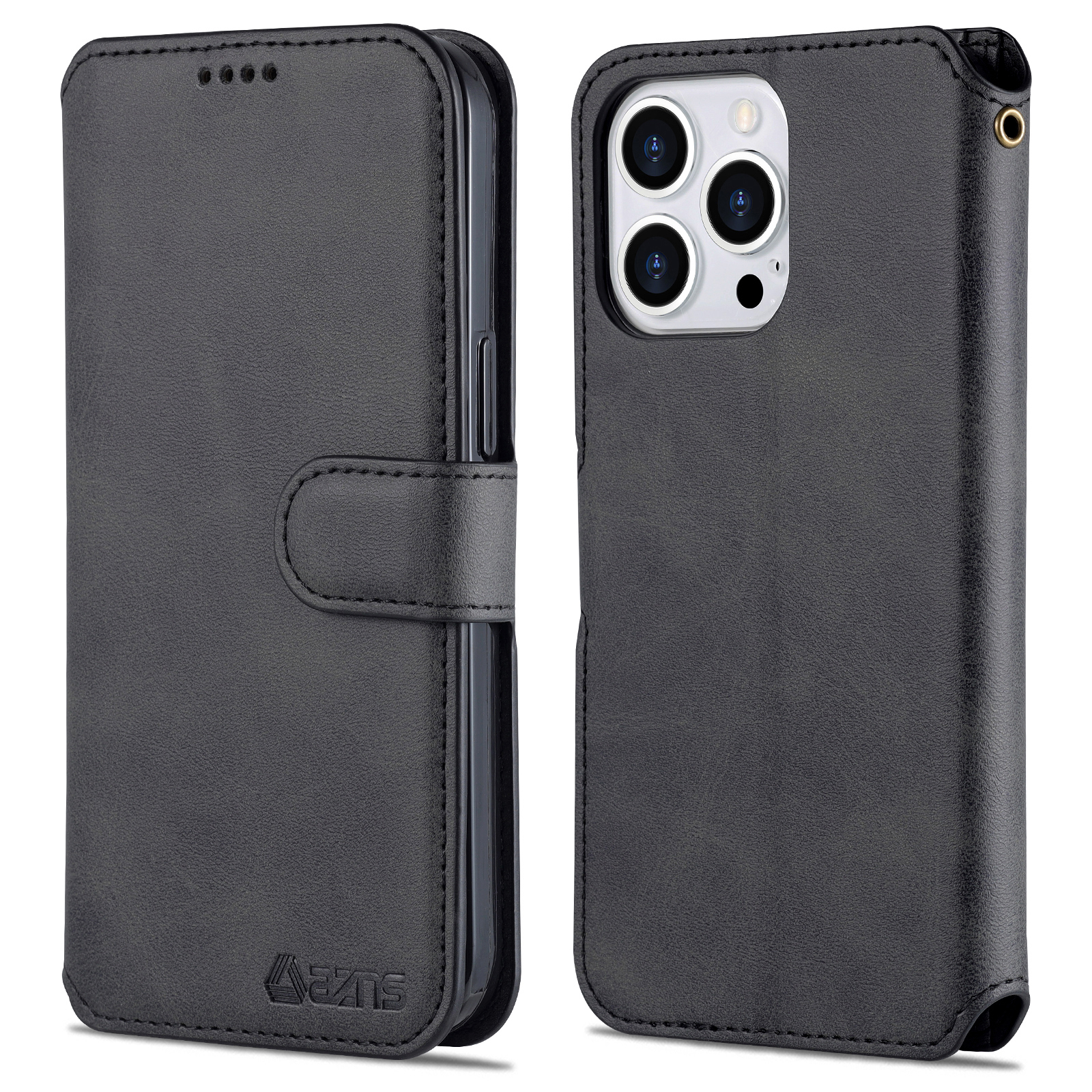

AZNS Für Iphone 15 Pro Max Phone Hülle Brieftasche Kälber Texturständer PU Leder+tpu Telefonabdeckung - Schwarz, iPhone 15 Pro Max