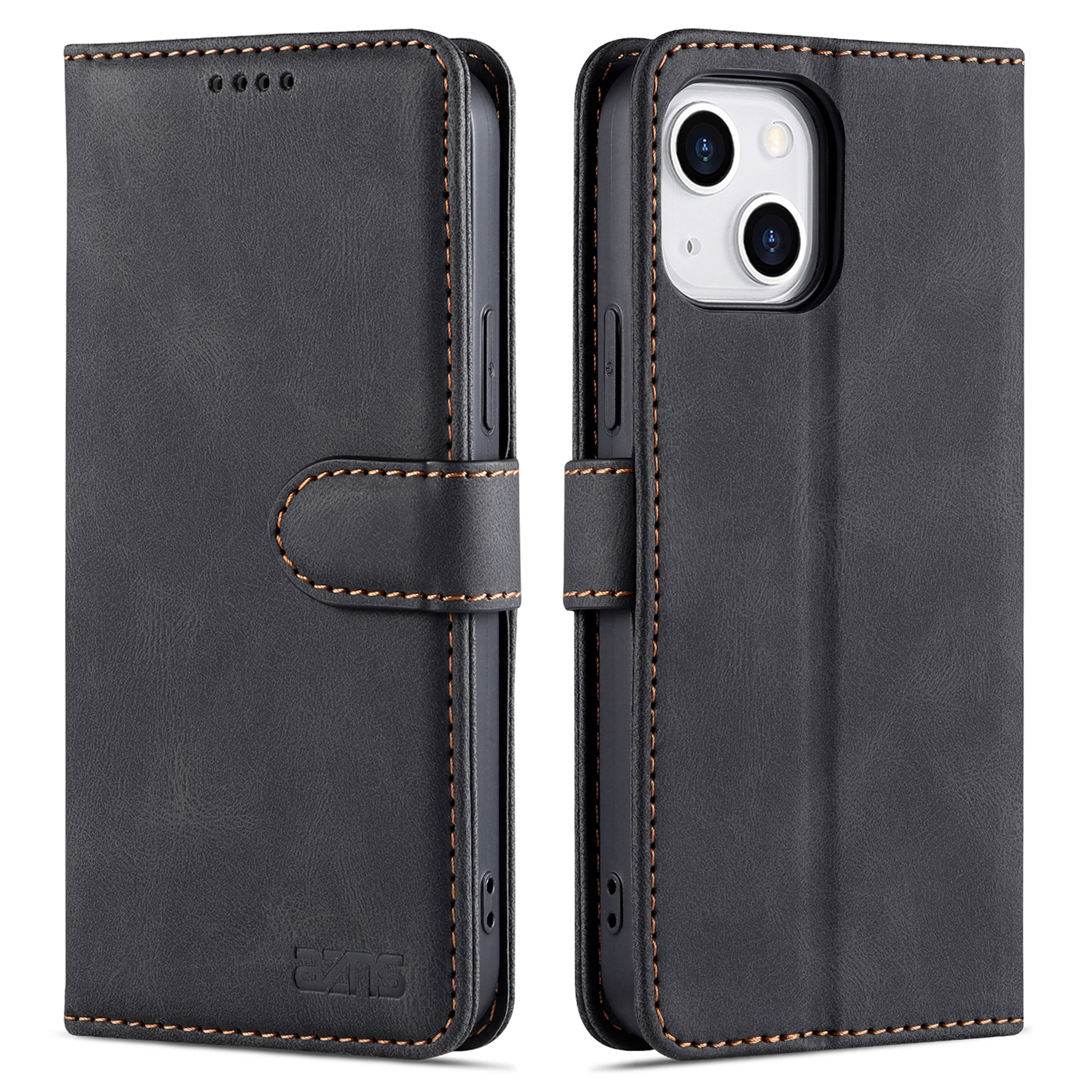 

Azns Für Iphone 15 Vollschutz Telefonhülle Wallet Stand Anti-Scratch PU Leder Telefonabdeckung - Schwarz, iPhone 15