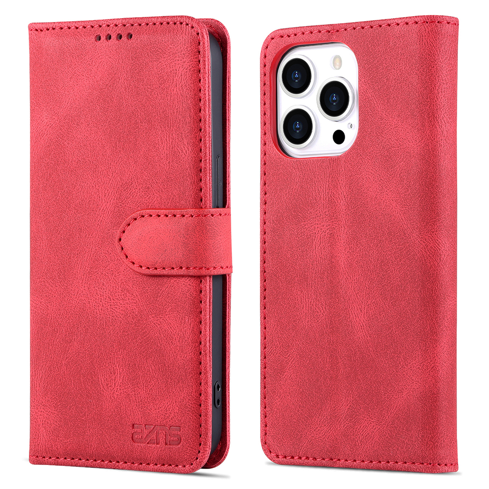 

Azns Für Iphone 15 Pro Anti-fingerabdruck PU Leder Telefon Hülle Magnetverschluss Brieftasche Abdeckung Shell - Rot, iPhone 15 Pro