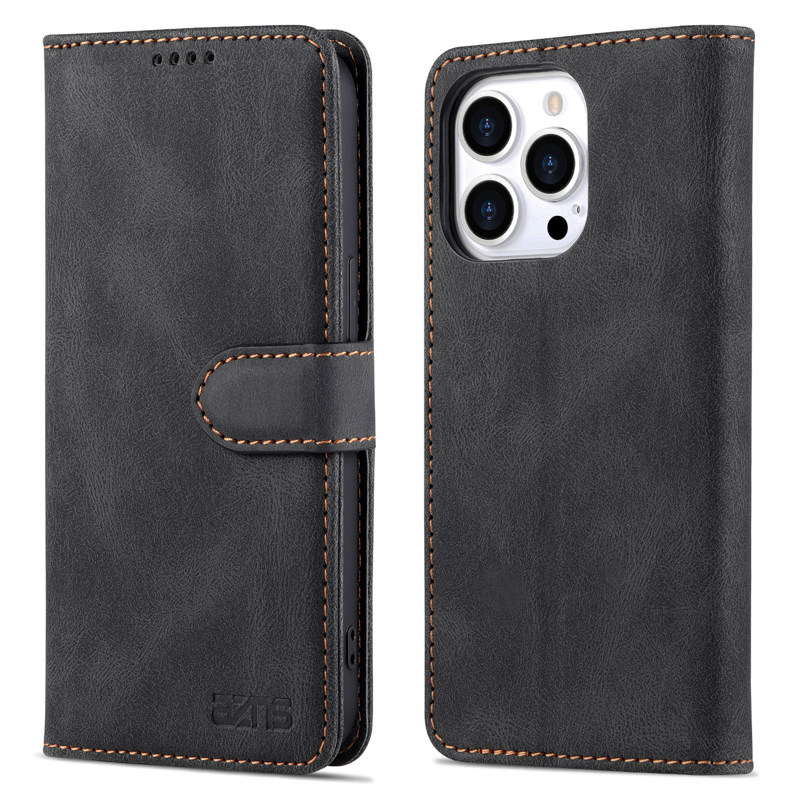 

Azns Für Iphone 15 Pro Anti-fingerabdruck PU Leder Telefon Hülle Magnetverschluss Brieftasche Abdeckung Shell - Schwarz, iPhone 15 Pro