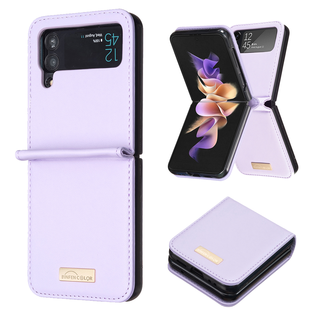 

Binfenfarbe Für Samsung Galaxy Z Flip4 5G PU Leder + Harte PC -shell Schlanke Schutzhülle Hülle - Lila, Galaxy Z Flip4 5G