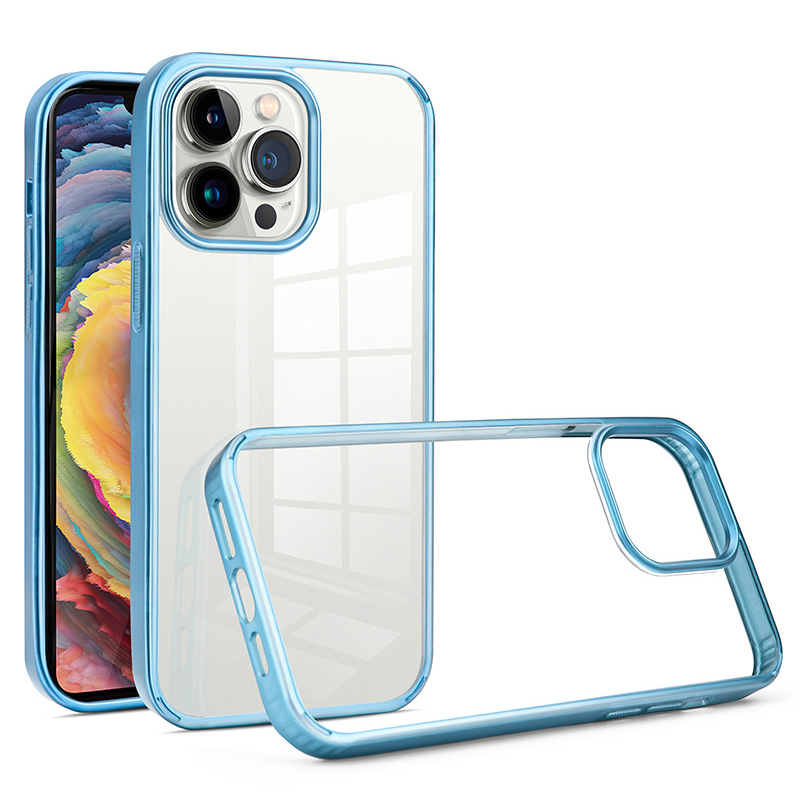 

BulkSourcing Für Iphone 15 Pro Clear PC + TPU -hülle Stoßdicht 2,0 mm Elektroplierende Telefonabdeckung - Himmelblau, iPhone 15 Pro