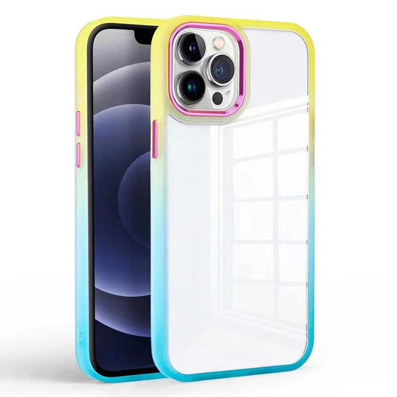 

Für Das Iphone 15 Pro Max-gradientenfarbe-design Telefonfall Anti-scratch-tpu + PC Transparente Abdeckung - Gelb+hellblau, iPhone 15 Pro Max