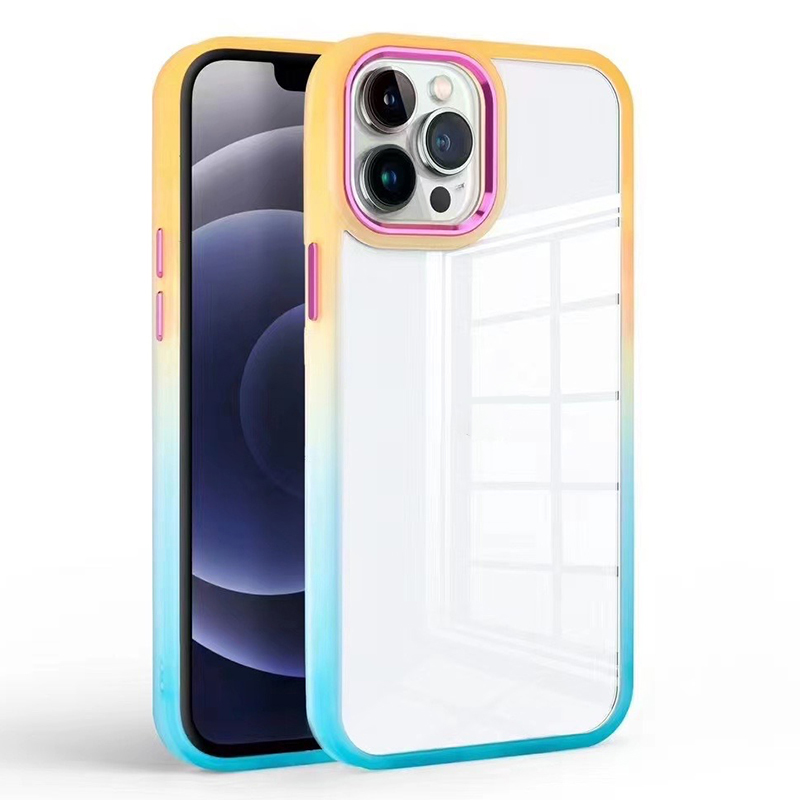 

Für Iphone 15 Pro -gradienten -telefonhülle TPU + PC Schockdichte Schutz Klare Abdeckung - Orange+hellblau, iPhone 15 Pro