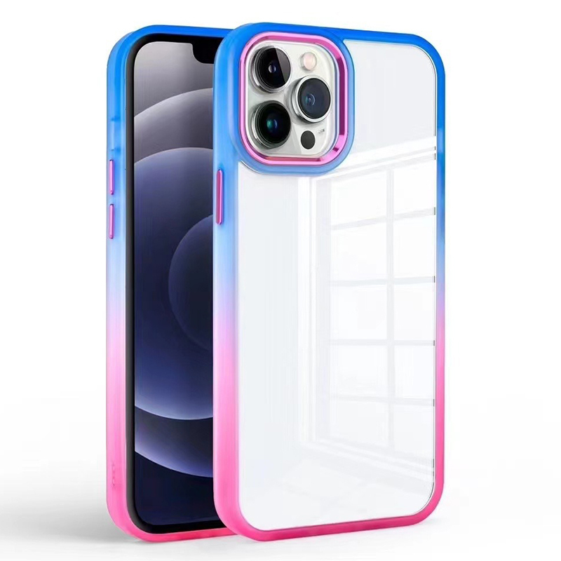 

Für Iphone 15 Pro -gradienten -telefonhülle TPU + PC Schockdichte Schutz Klare Abdeckung - Dunkelblau+rose, iPhone 15 Pro
