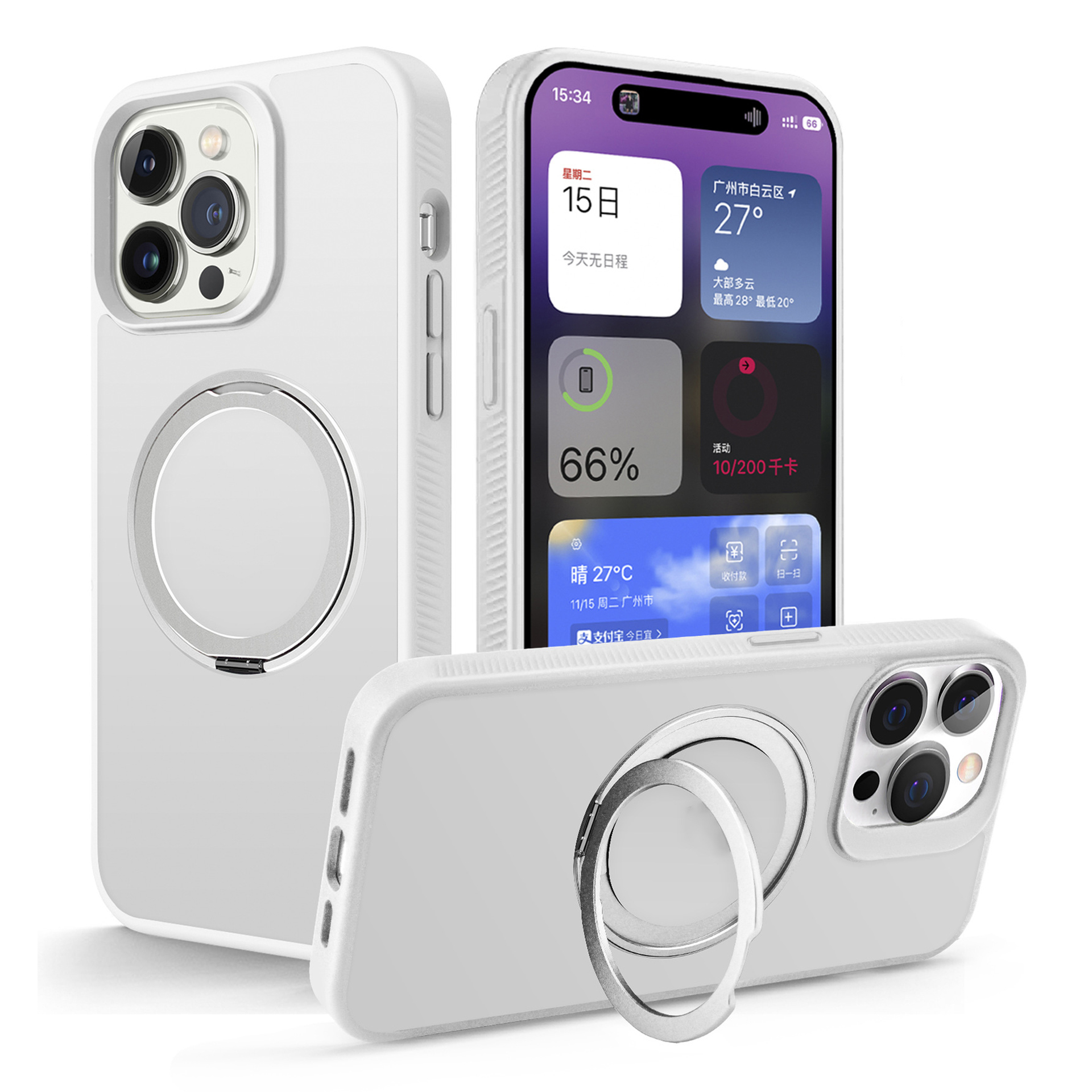 

BulkSourcing Für Iphone 15 Pro TPU+PC -hülle Kompatibel Mit Magsafe Drehungstand -telefonabdeckung (MOQ: 10) - Weiß, iPhone 15 Pro