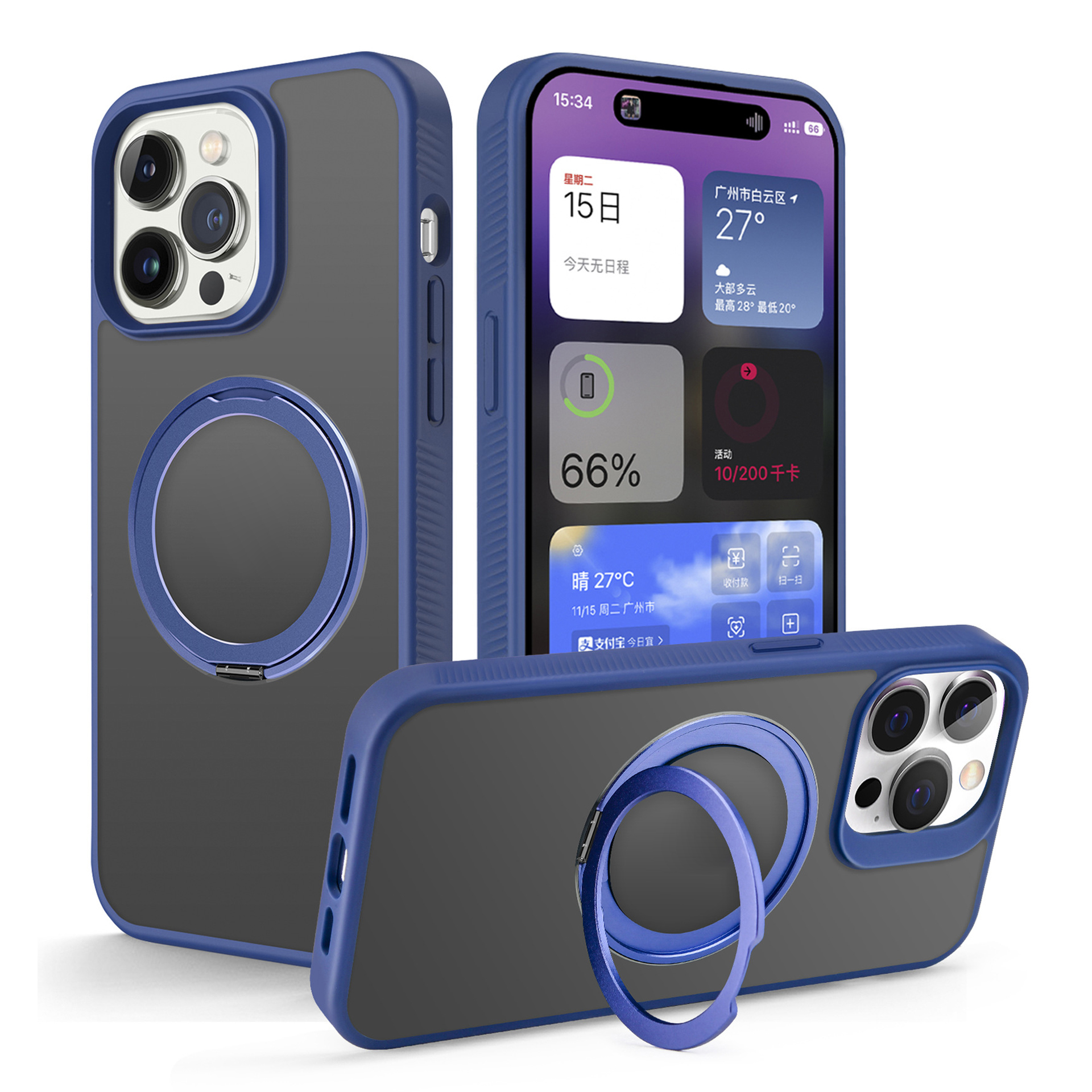 

BulkSourcing Für Iphone 15 Pro Max Kickstand TPU+PC Case Anti-drop-telefonabdeckung Kompatibel Mit Magsafe (MOQ: 10) - Navy Blau, iPhone 15 Pro Max