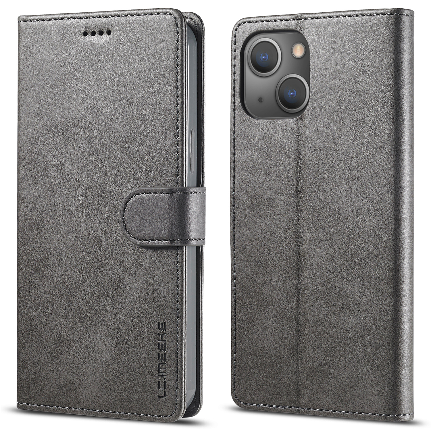 

Lc. Imeeke Wallet Hülle Für Iphone 15 Plus, Anti-scratch-pu-leder-kalb-texturständer Flip Cover - Grau, iPhone 15 Plus