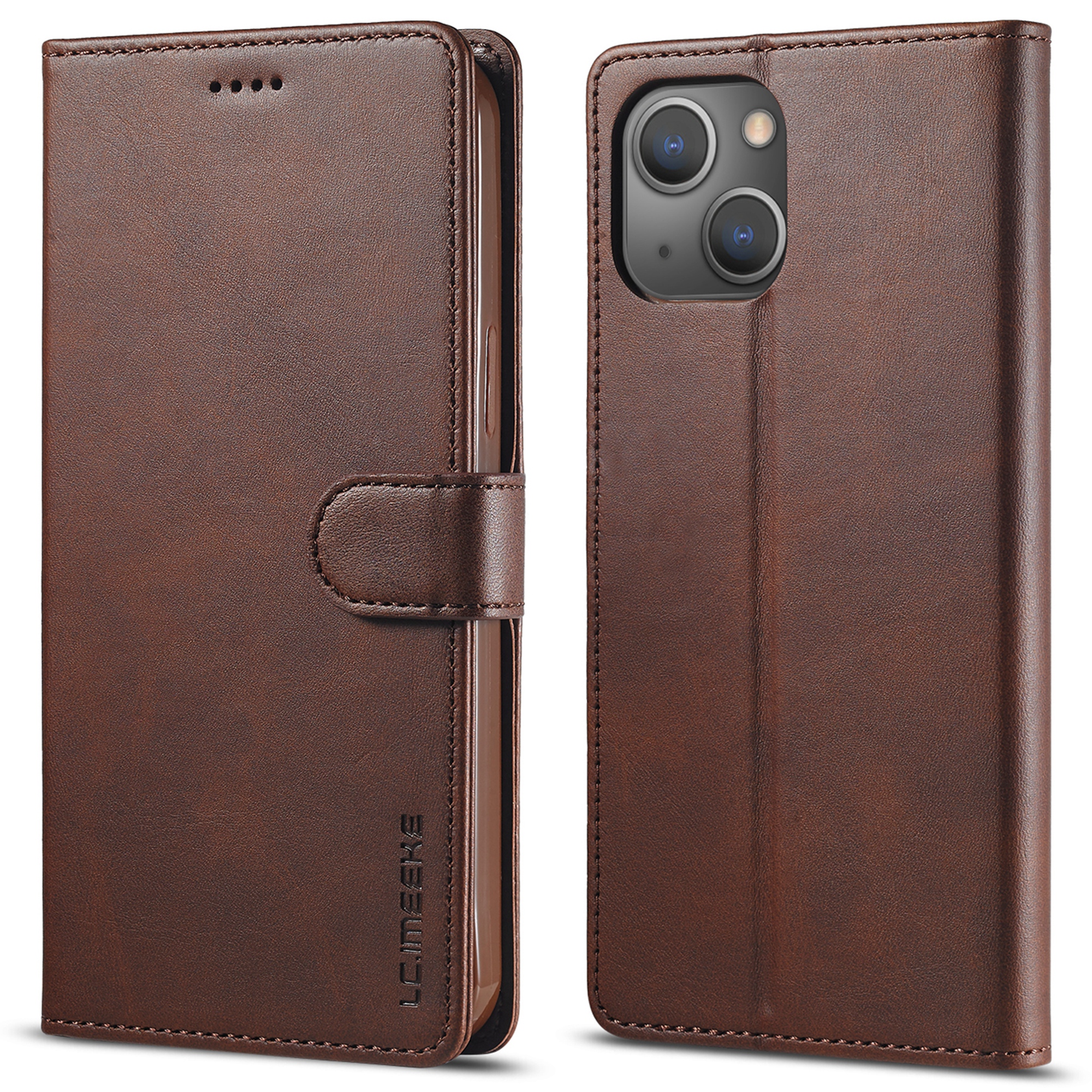 

Lc. Imeeke Wallet Hülle Für Iphone 15 Plus, Anti-scratch-pu-leder-kalb-texturständer Flip Cover - Braun, iPhone 15 Plus