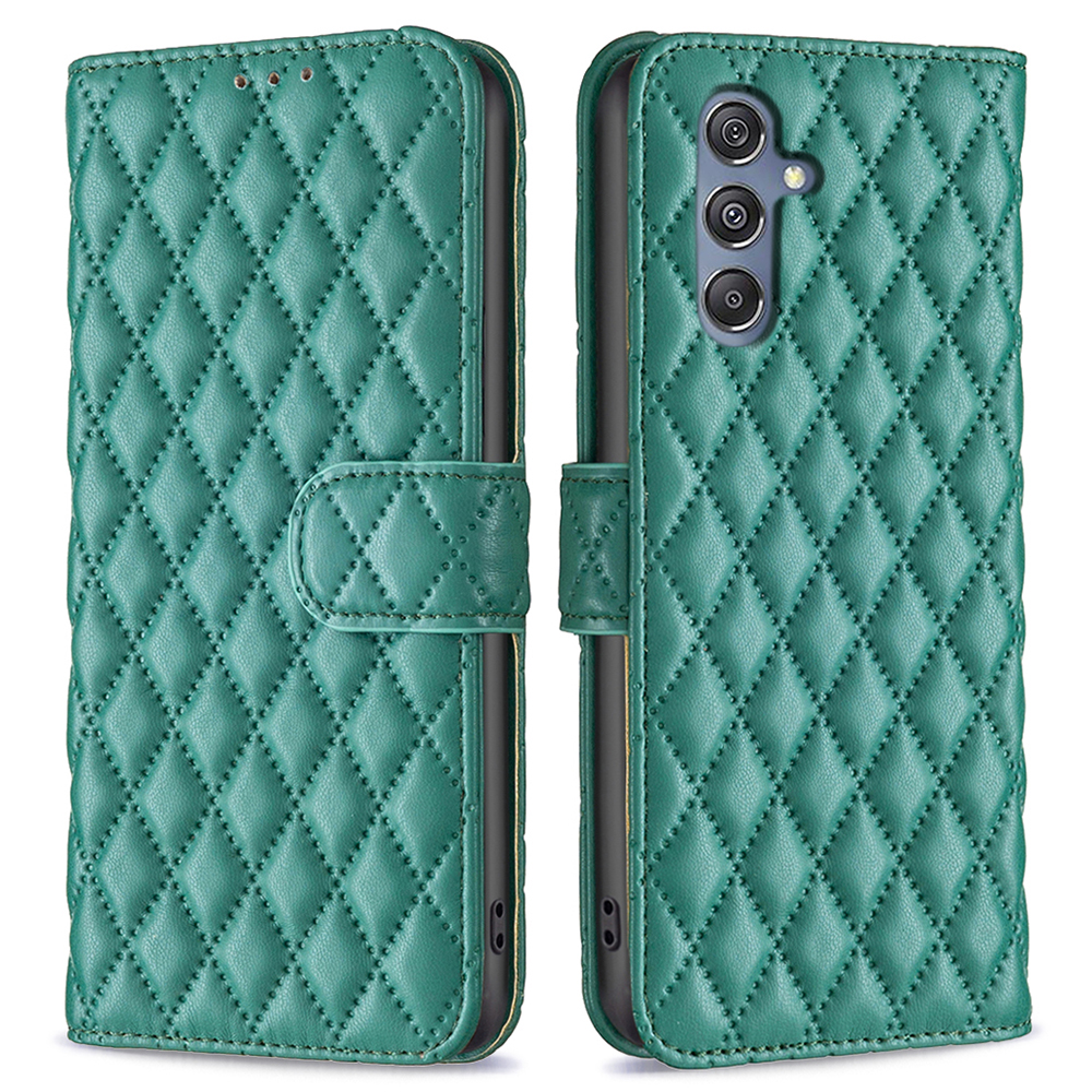 

Binfen Color BF Style-14 Für Samsung Galaxy M34 5G Wallet Phone Hülle PU Leder Eingeprägter Raster Ständer Cover - Grün, Samsung Galaxy F34 5G