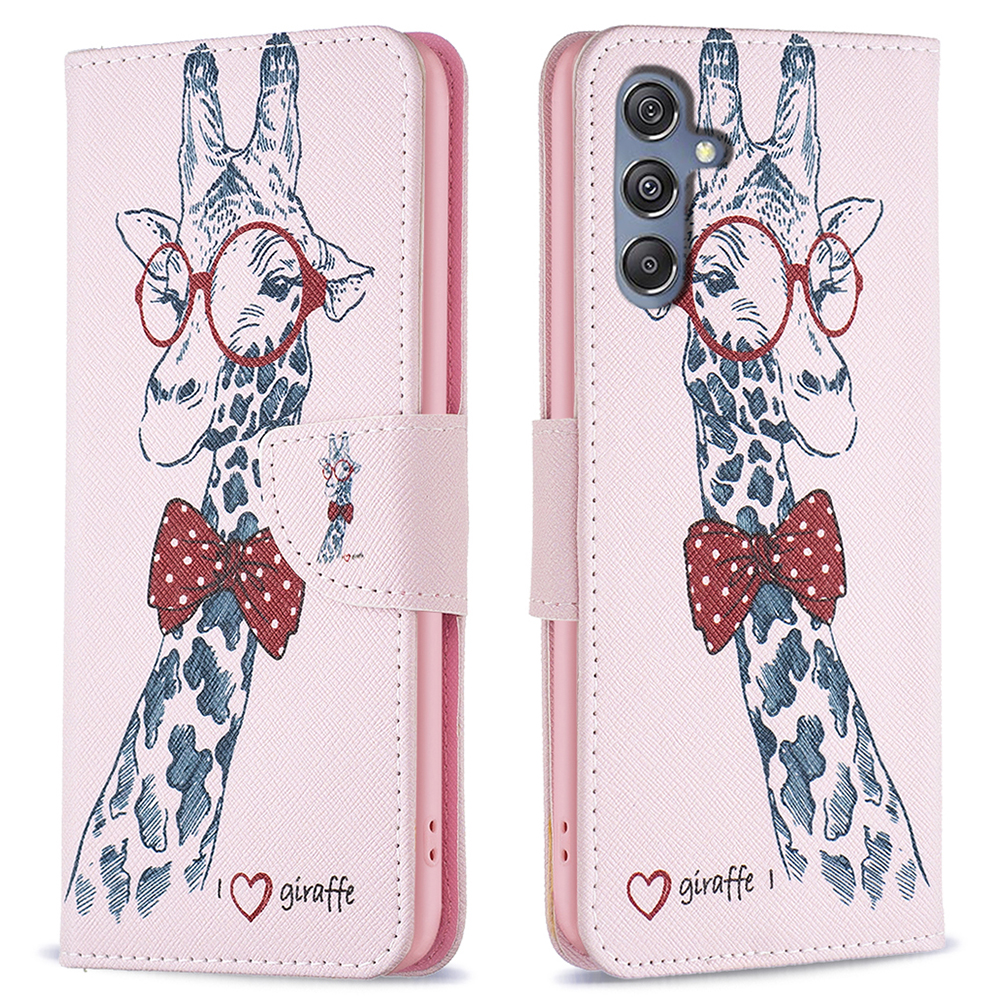

Für Samsung Galaxy M34 5G PU Ledermuster Druckphase Hülle Wallet Stand Anti-drop-abdeckung - Giraffe, Samsung Galaxy F34 5G