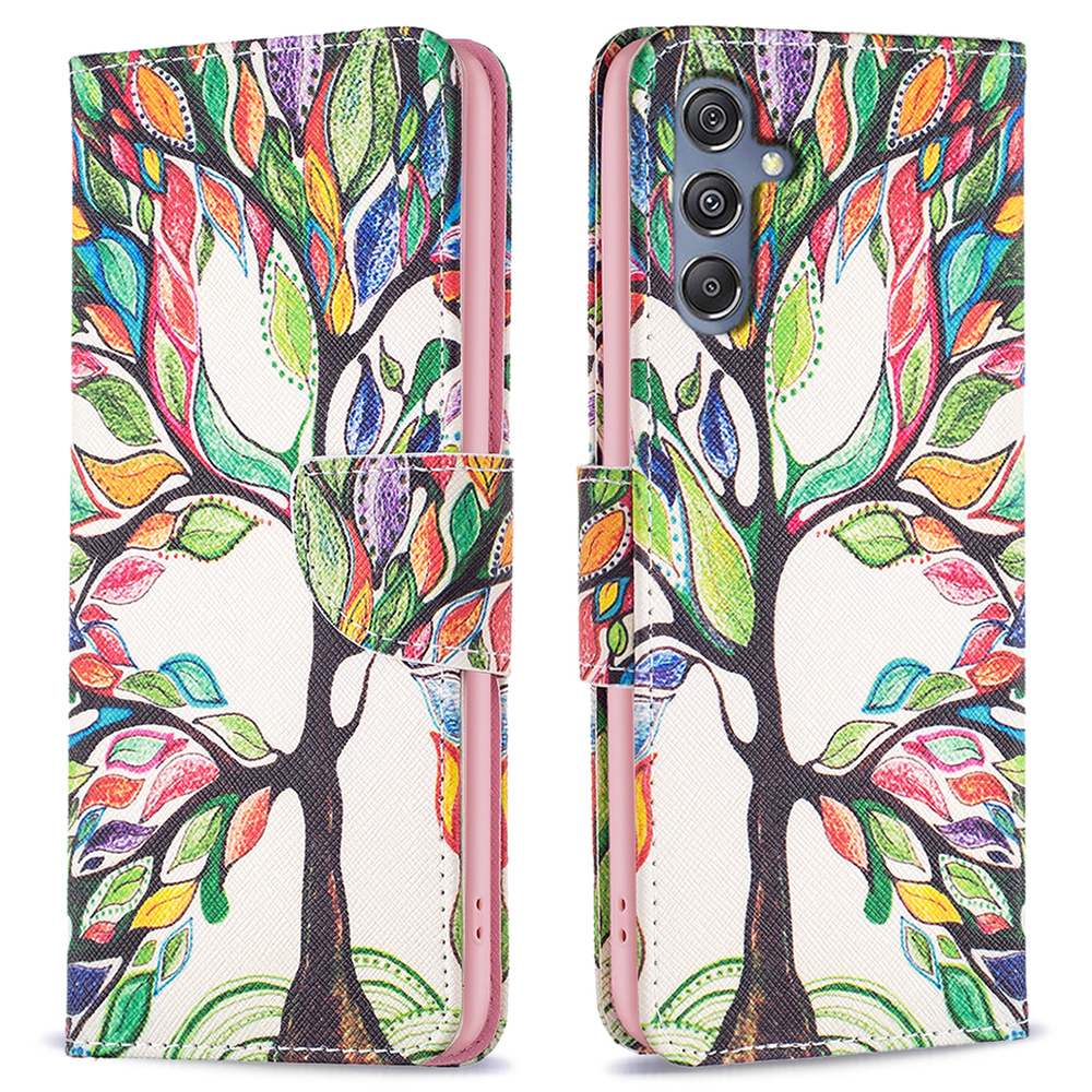 

Für Samsung Galaxy M34 5G PU Ledermuster Druckphase Hülle Wallet Stand Anti-drop-abdeckung - Lebensbaum, Samsung Galaxy F34 5G