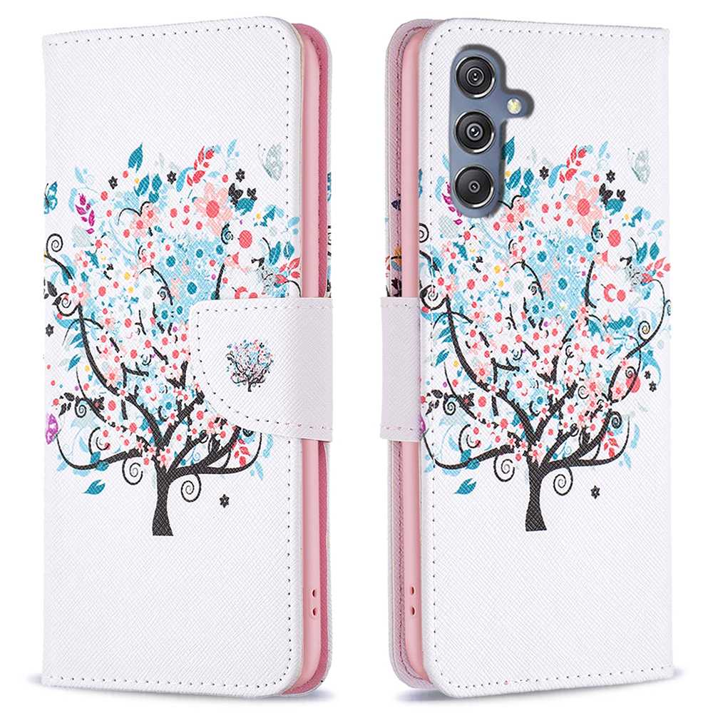 

Für Samsung Galaxy M34 5G PU Ledermuster Druckphase Hülle Wallet Stand Anti-drop-abdeckung - Blumenbaum, Samsung Galaxy F34 5G