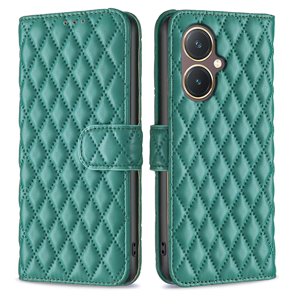 

Binfen Color BF Style-14 Für Vivo Y27 4G Eingeprägter Raster-telefonhülle PU Leder-ständer Brieftasche - Grün, vivo Y27 4G