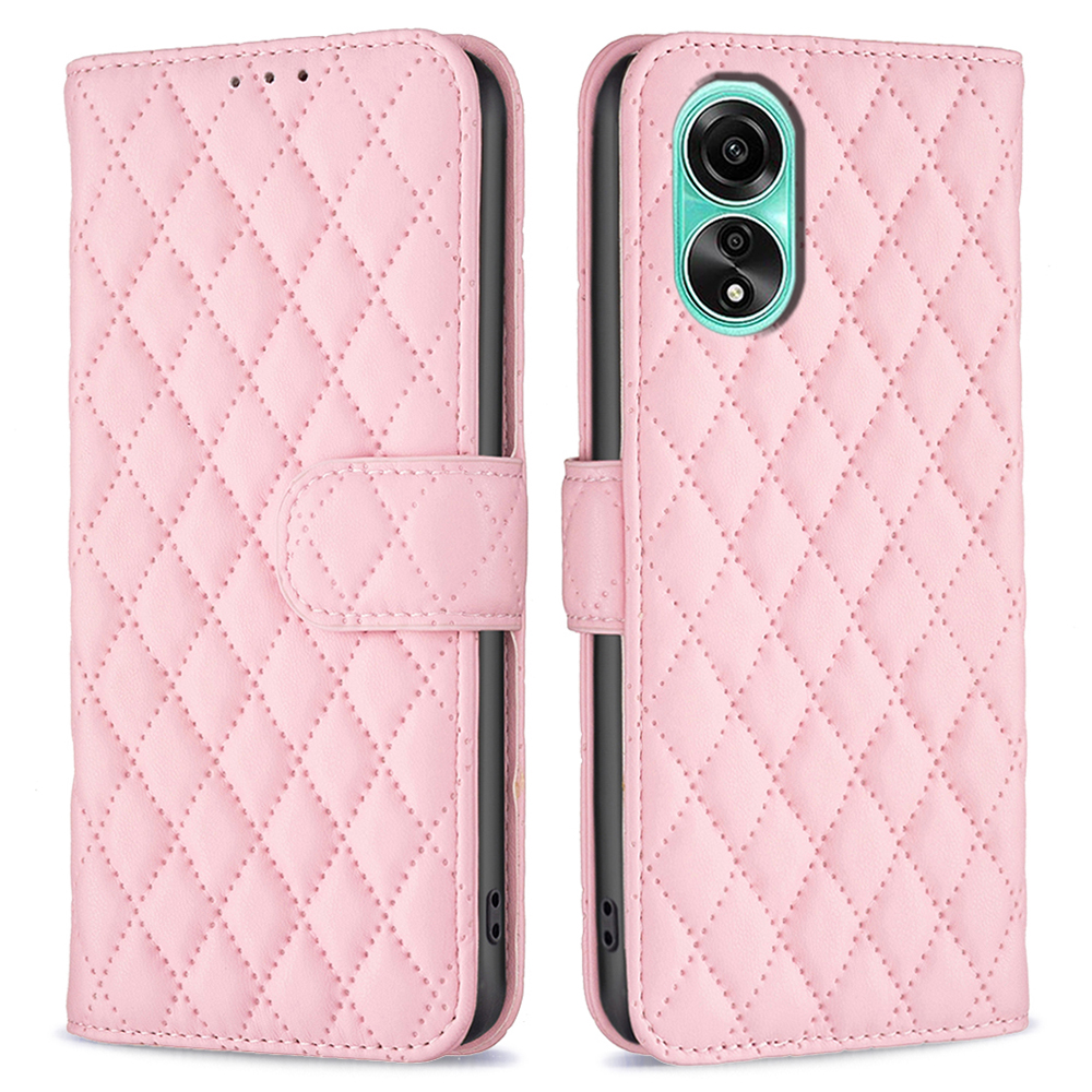 

Binfen Color BF Style-14 Für Oppo A78 4G Ledernetzmuster Gespürtes Koffer Wallet Stand Flip Telefonabdeckung - Rosa, Oppo A78 4G