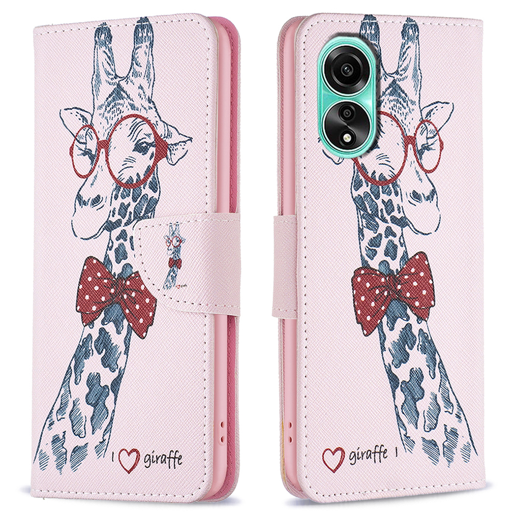 

Für Oppo A78 4G Leder Brieftaschen -hülle Musterdruckständer Schutzhelfer -telefonabdeckung - Giraffe, Oppo A78 4G