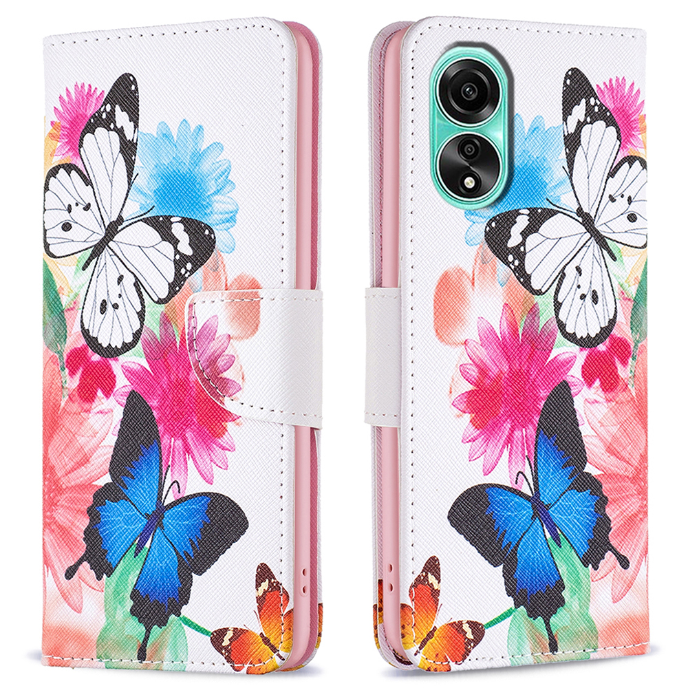 

Für Oppo A78 4G Leder Brieftaschen -hülle Musterdruckständer Schutzhelfer -telefonabdeckung - Zwei Schmetterlinge, Oppo A78 4G