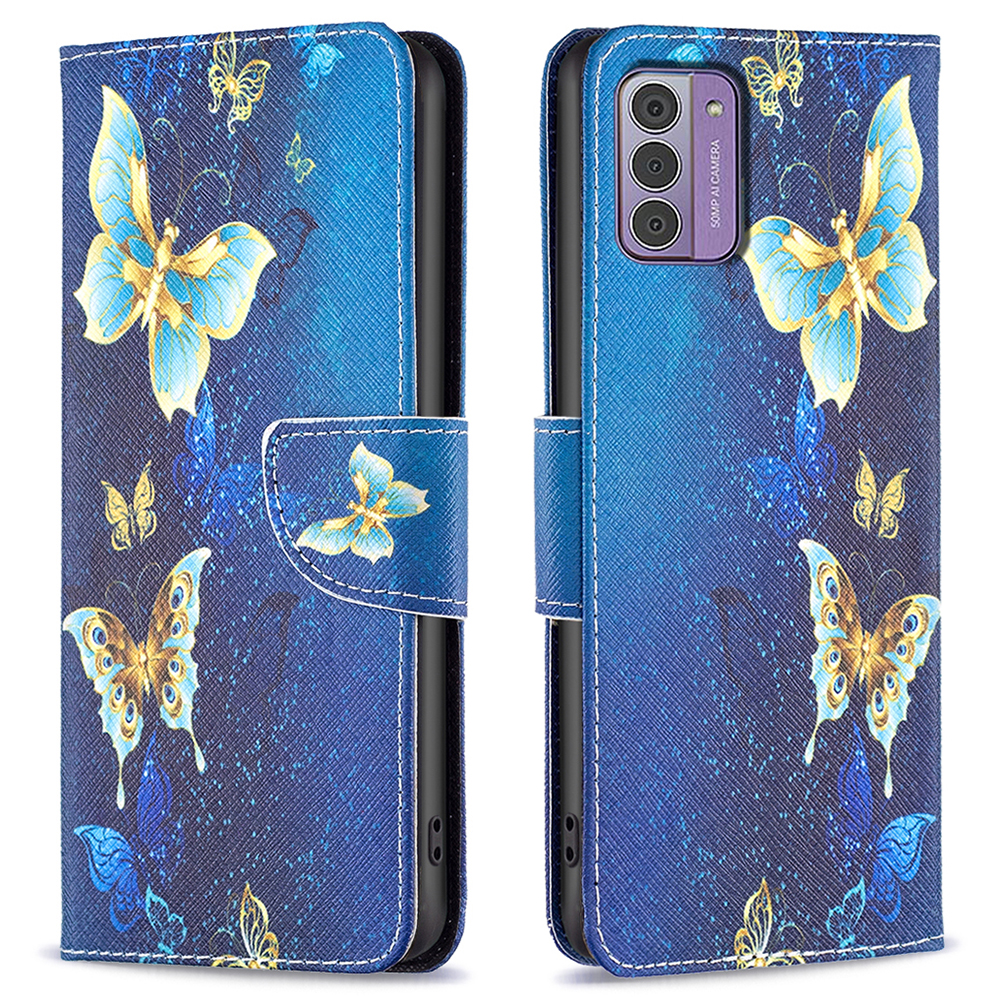 

Flip PU Lederabdeckung Für Nokia G42 / G310, Standmuster -druckbrieftaschenhülle - Goldene Schmetterlinge, Nokia G42