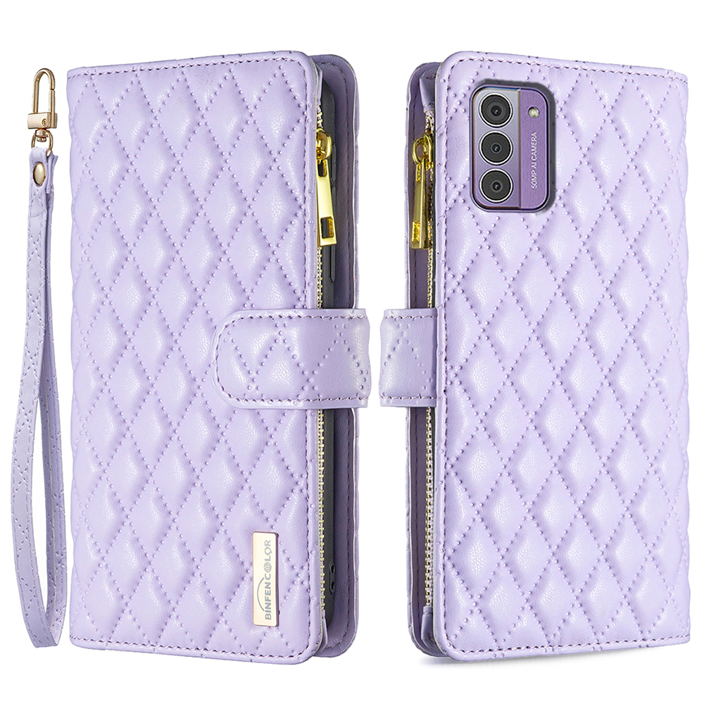 

Binfen Color BF Style-15 Für Nokia G42 / G310 Reißverschluss Taschenbrieftasche Lederabdeckung Flip Ständer Telefonhülle - Lila, Nokia G42