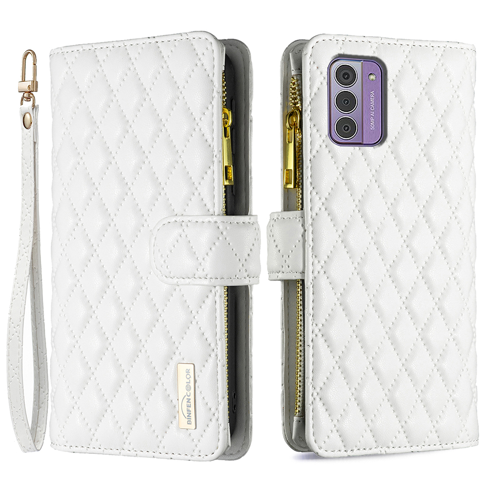 

Binfen Color BF Style-15 Für Nokia G42 / G310 Reißverschluss Taschenbrieftasche Lederabdeckung Flip Ständer Telefonhülle - Weiß, Nokia G42