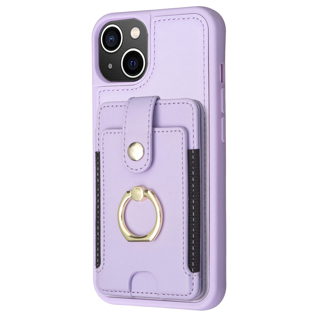 

BF27 Für Iphone 15 Plus PU -lederbeschichtete TPU -telefonhülle Ring Kickstand -karten -slot -schutzabdeckung - Lila, iPhone 15 Plus