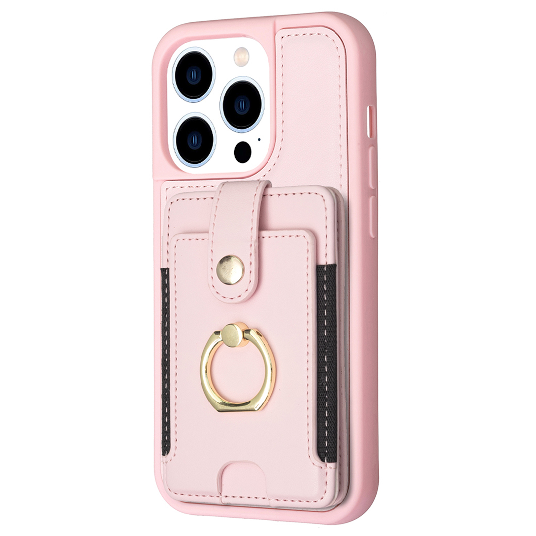 

BF27 Telefonhülle Für Iphone 15 Pro, PU -leder -beschichtete TPU -ring -kickstand -karten -slot -schutzabdeckung - Rosa, iPhone 15 Pro