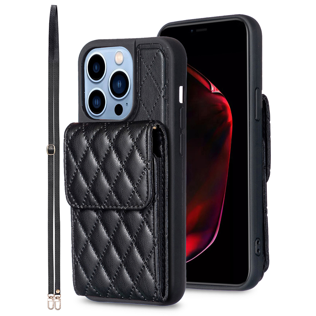 

Für Das Iphone 15 Pro -geprägte PU -leder -beschichtete TPU -telefonhülle Vertikaler Karten -kartenplatz -kickstand -cover - Schwarz, iPhone 15 Pro