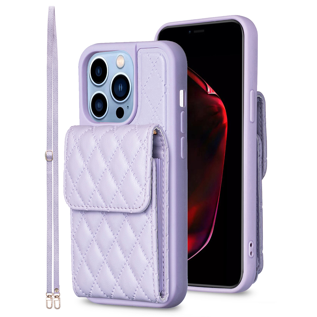 

Für Das Iphone 15 Pro -geprägte PU -leder -beschichtete TPU -telefonhülle Vertikaler Karten -kartenplatz -kickstand -cover - Lila, iPhone 15 Pro