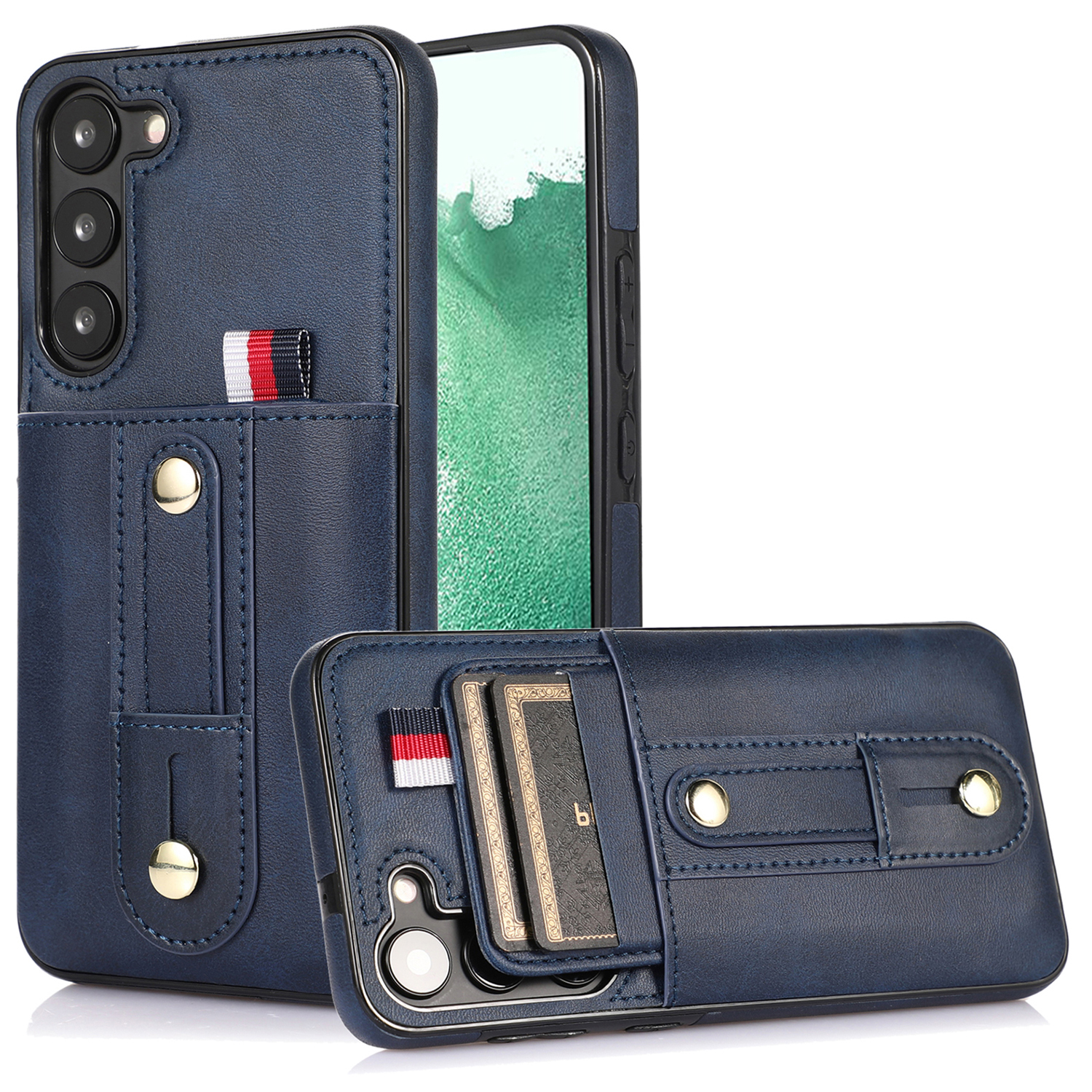 

Kartenhalterkoffer Für Samsung Galaxy S22+ 5g, Kickstand -pu -leder -beschichtete TPU -retro -telefonabdeckung - Blau, Galaxy S22+ 5G